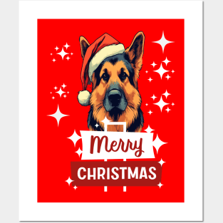 German Shepherd Merry Christmas Posters and Art